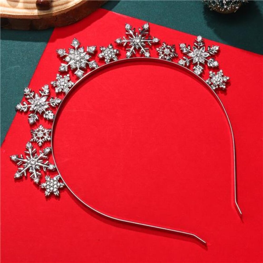 Christmas Snowflake Headbands for Women Rhinestone Winter Party - Picture 7 of 8